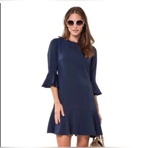 Sail to Sable Navy Long Sleeve Flounce Crepe Dress Size 2 Navy  New!